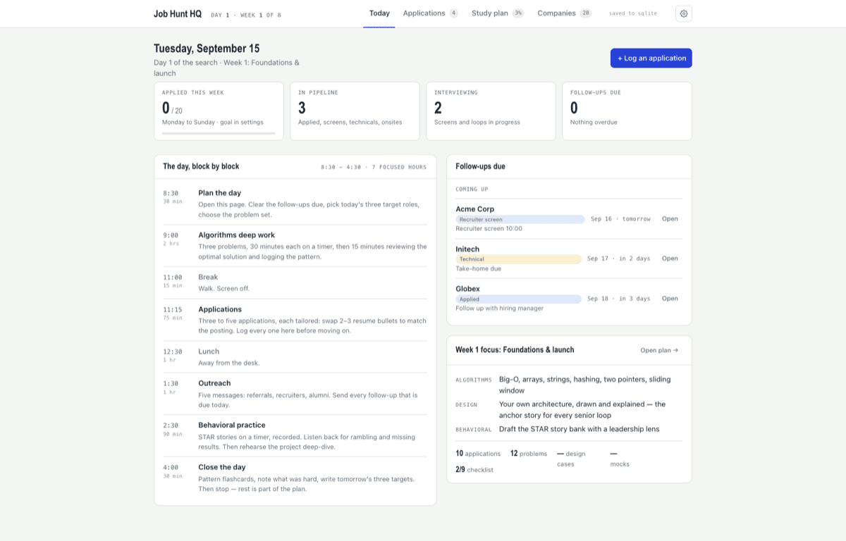 Job Hunt HQ dashboard